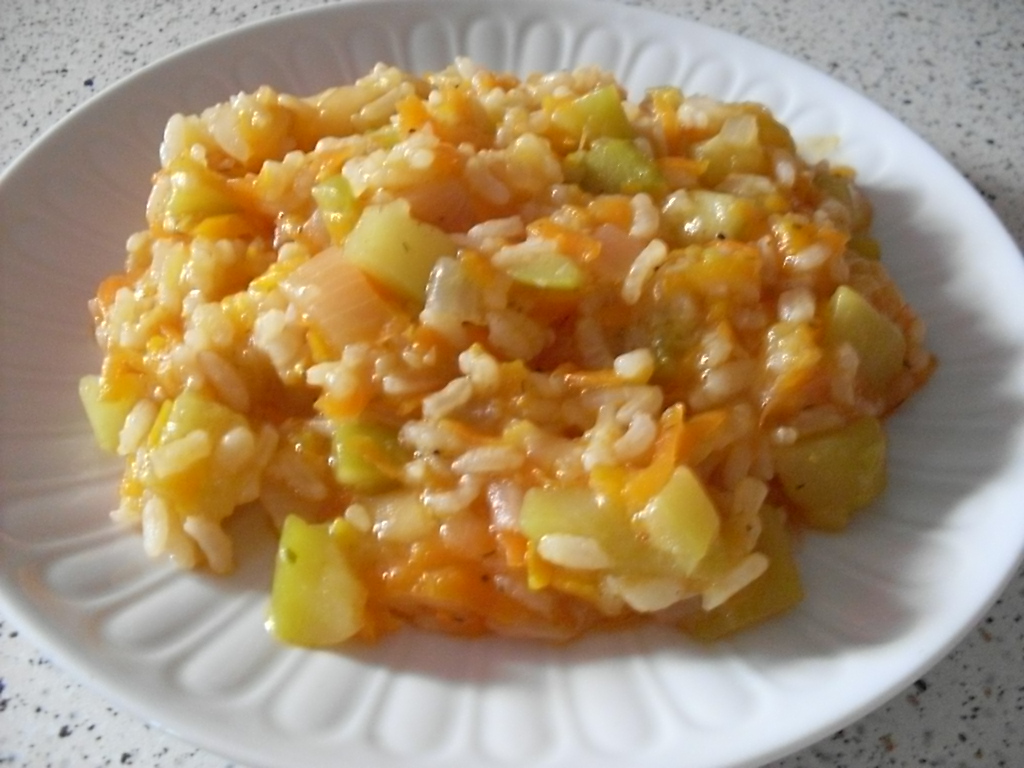 Как приготовить Тушеные кабачки с рисом и овощами:
